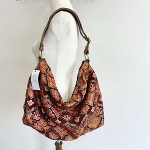 Mushmina Woven Pattern Hobo Bag w/ Leather Strap New